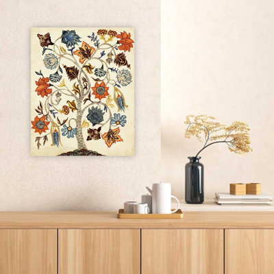 Décoration murale rétro sur toile, arbre de vie, beige 24 x 32