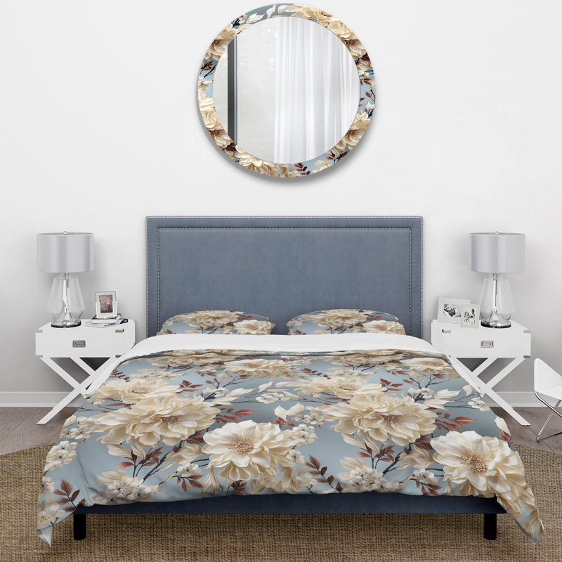 Literie de collage pivoine blanche délicate, Housse de couette simple + 1 taie décorative stan