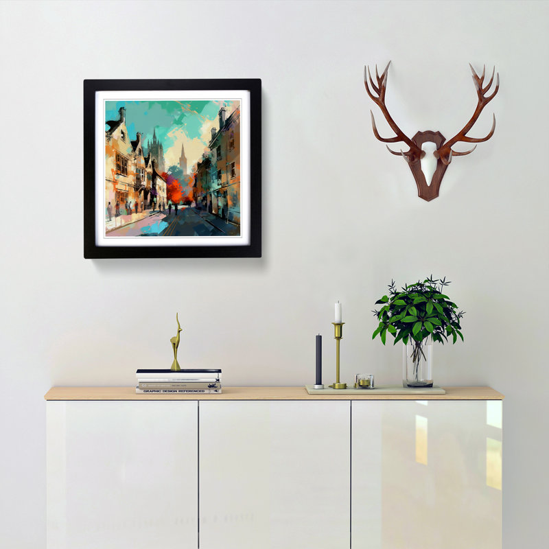 City Of Cambridge Expressionism - Single Picture Frame Print on Wood, Black