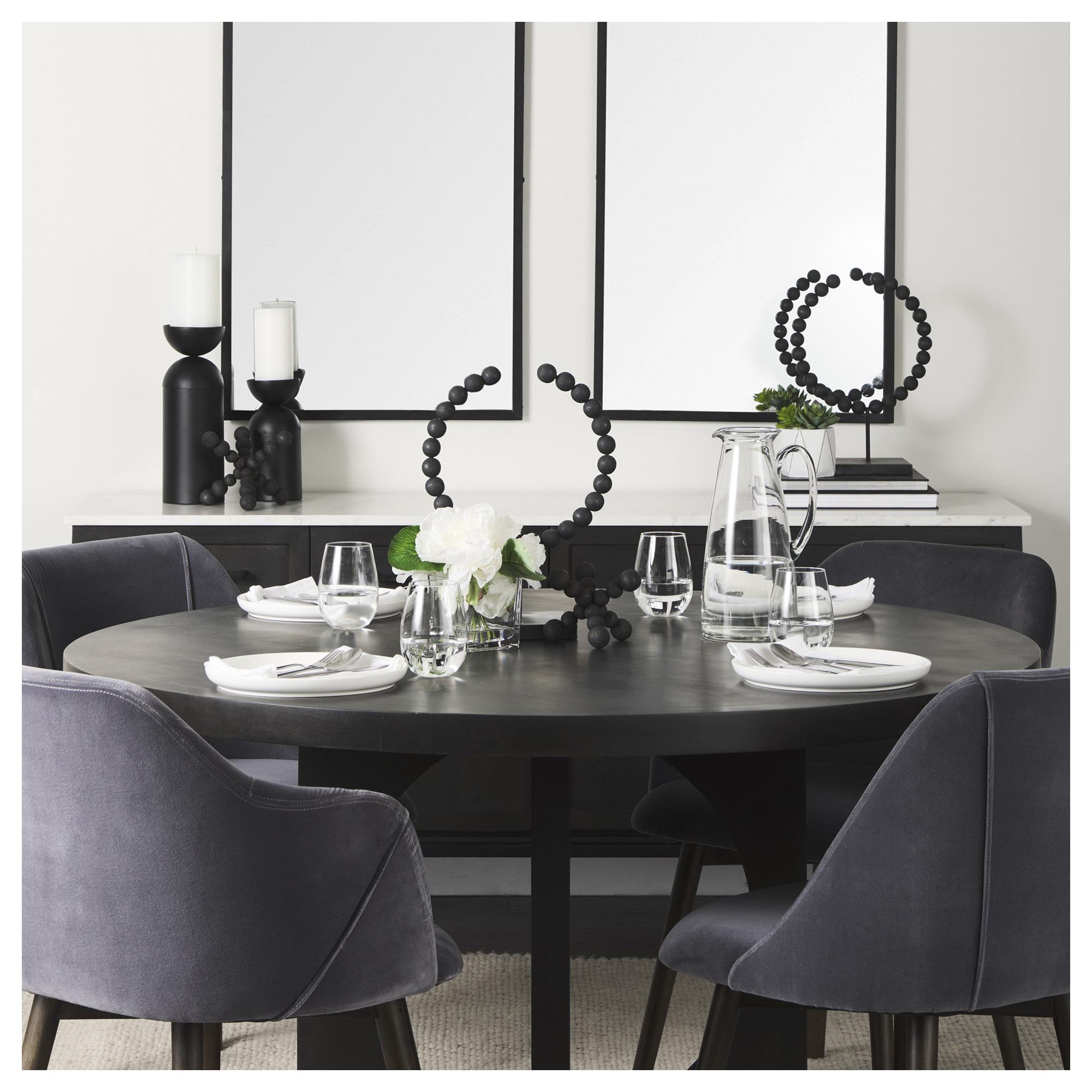 54'' Round Dining Table, Black