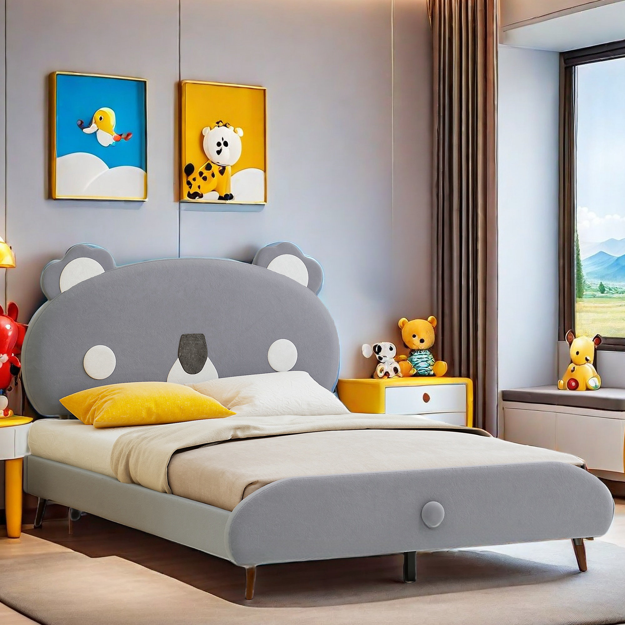 Latitude Run® Janyi Upholstered Platform Bed with Koala-Shaped ...