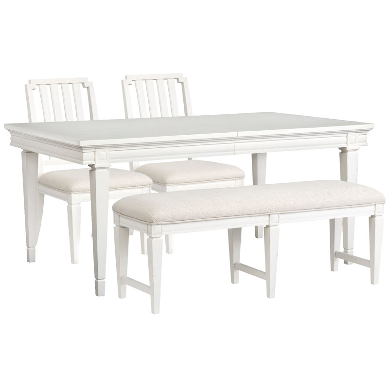 Gilvira Extendable Rectangular Dining Table With 2 Side Chairs And Upholstered Bench, 4Pcs:Table,Bench,2Chairs