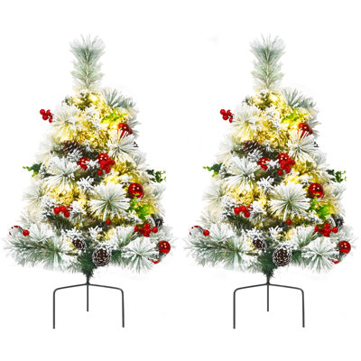 2 Pieces 2 Feet Pre-Lit Pathway Flocked Christmas Trees
