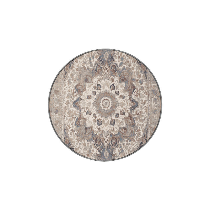 Tapis gris lavable à la machine, Rond 3 pi