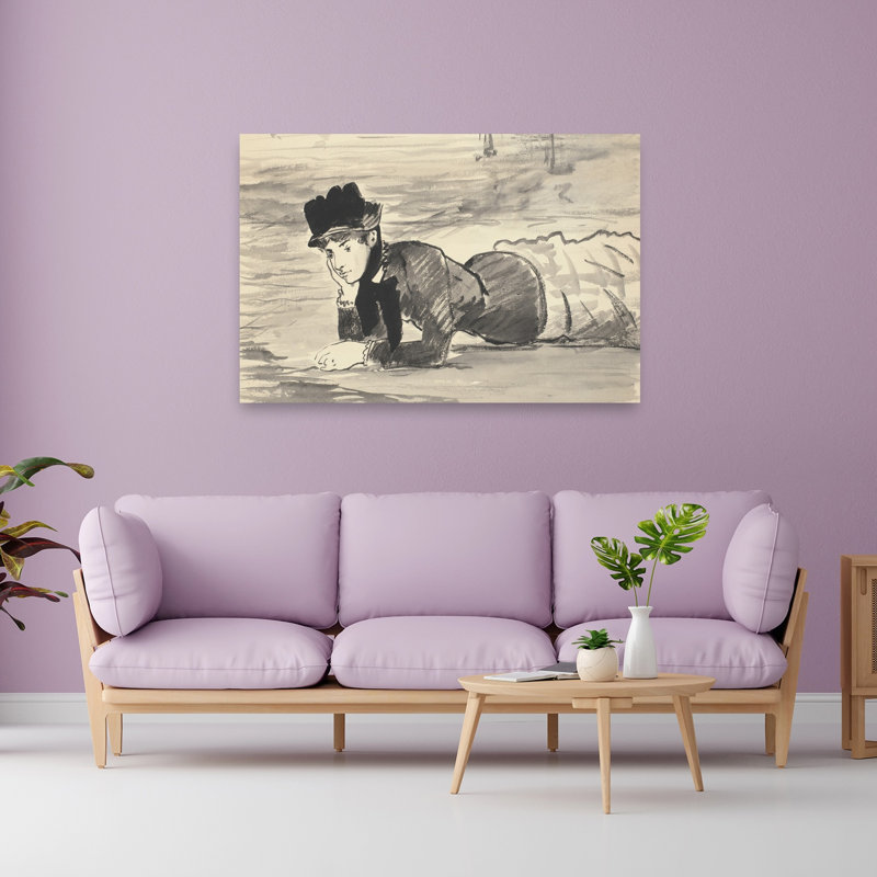 Femme couchée sur la plage. Annabel Lee, vers 1881. Estampe d'art mural contemporaine sur le thème de la plage.