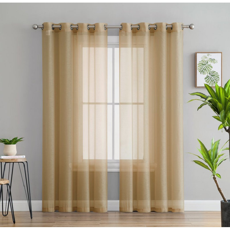 Carmille Semi-Sheer Grommet Curtain Panels, Gold, 54" W x 95" L