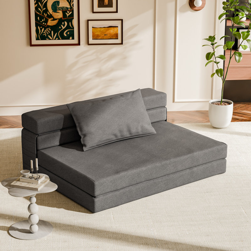 Folding Sofa Bed, Compression Couch With Pillow Futon Convertible Sleeper Chair Bed, Gray Fabric