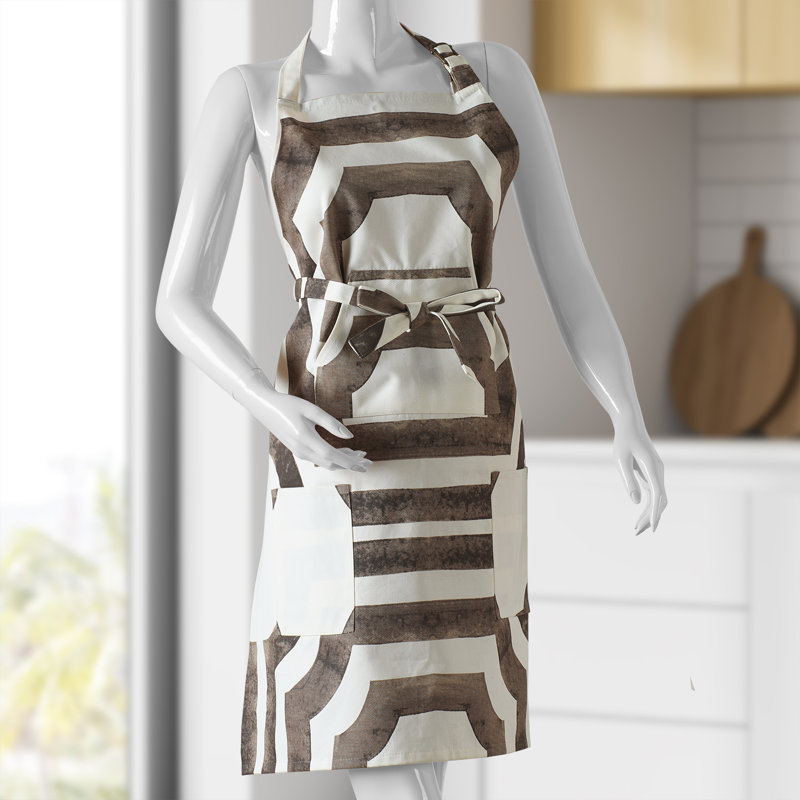 Printed Cotton Kitchen Apron with Pockets Adjustable, Mecca Brown