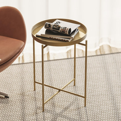 Table basse Modern Glam, finition dorée, 18,1 po x 22,0 po x 18,1 po | Fabrication 100% métal, poids léger de 4,5 lb | Design élégant et fonctionnel pour le salon, décorations fantaisistes, accessoires non inclus
