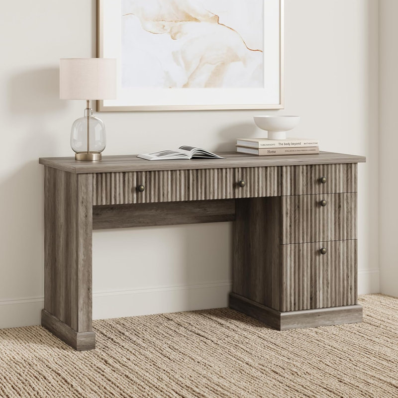 Bureau de direction 54 po cannelé avec rangement, bureau de direction moderne avec station de charge, Gris