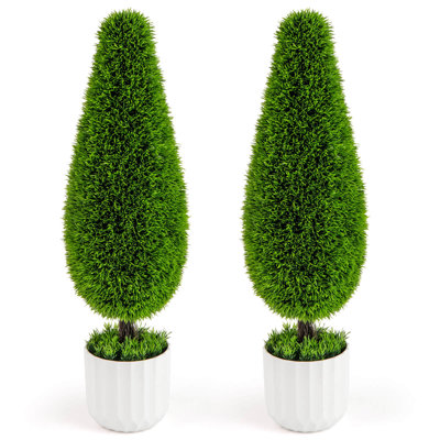 2 Pack Artificial Cedar Plant 3 Ft Potted Teardrop Shaped Bush With Premium Pe Leaves