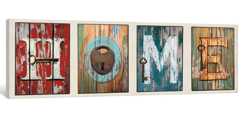 «Home», art textuel sur toile, H 12 po x l 36 po x P 1,5 po, Toile tendue