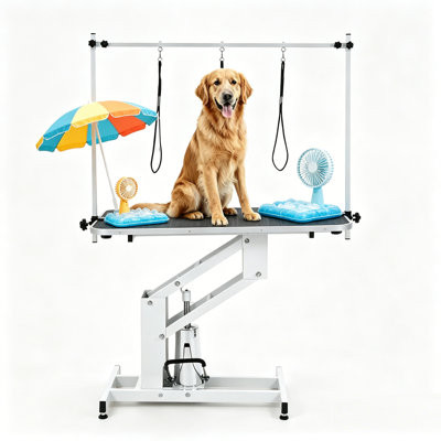 43.3" Hydraulic Pet Grooming Table, Heavy Duty Hydraulic Grooming Table Max Load 350Lbs, Professional Hydraulic Dog Grooming Table with 3 Adjsutable Nooses &, Overhead, Adjustable Height.
