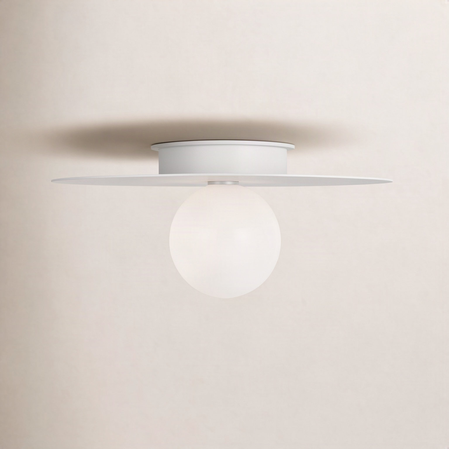 Single Light Milk Glass Shade Flush Mount, 7.875" H x 17.5" W x 17.5" D
