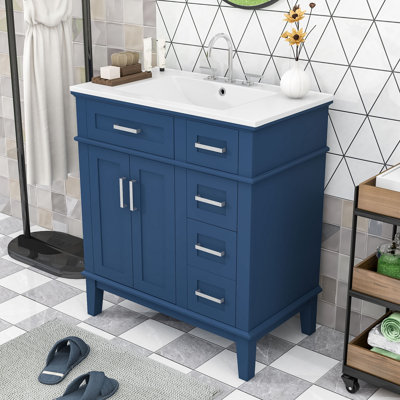 Compact 30" Bathroom Vanity with Ceramic Basin, Dual Drawers and Two Soft-Close Doors
