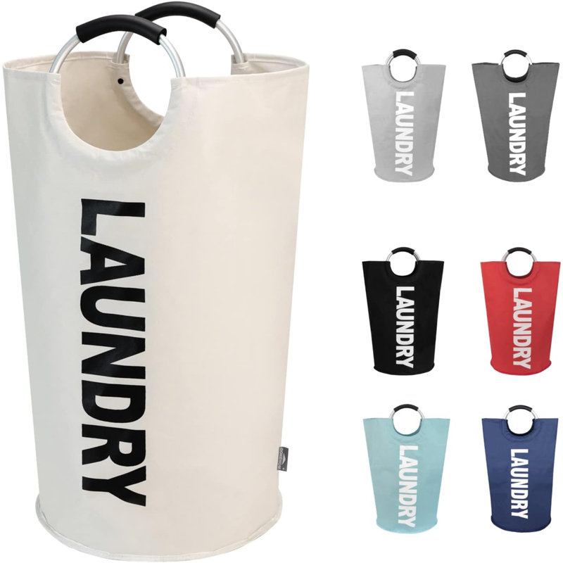 90L Large Laundry Basket, Collapsible Laundry Bag, Freestanding Tall Clothes Hamper, Foldable Washing Bin (Beige), Beige