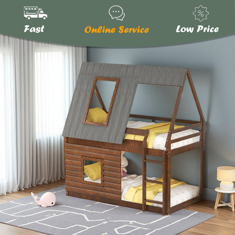 Lit superposé simple en bois avec toit