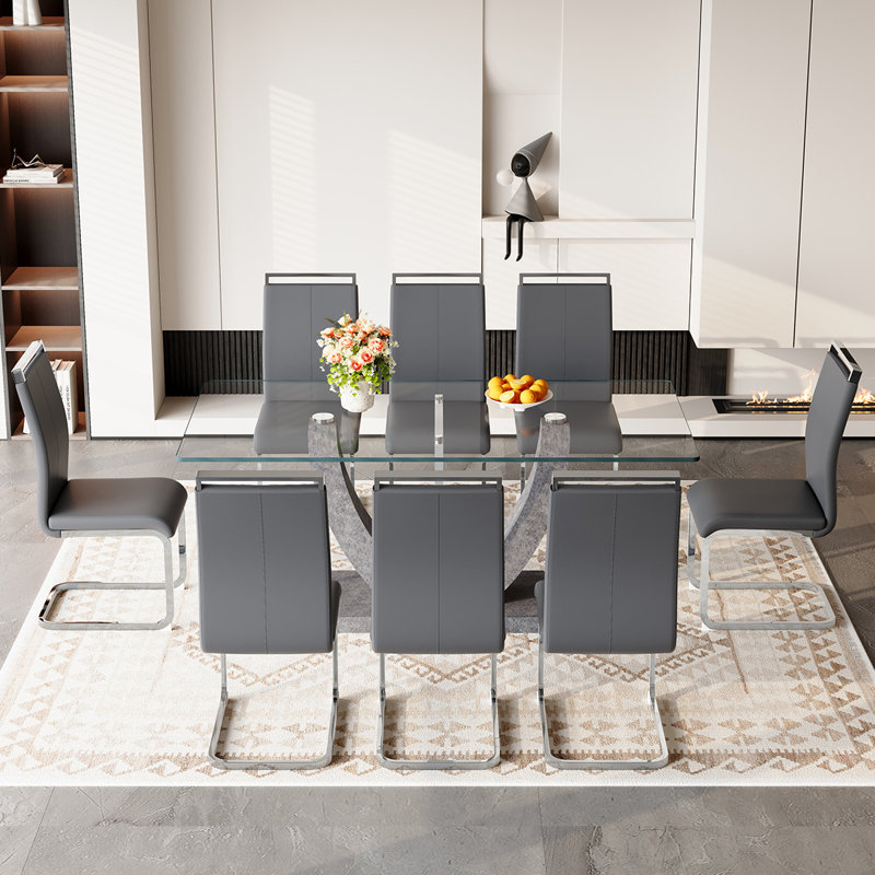 Table de salle à manger rectangulaire avec chaises, ensemble de table de salle à manger et de cuisine, Gris