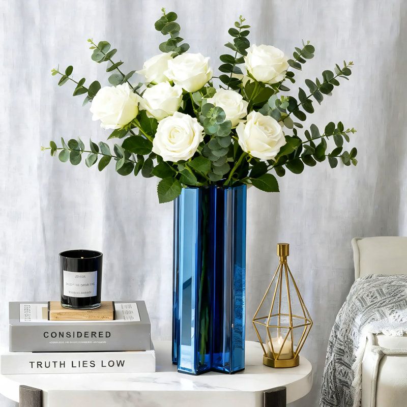Table Vase Mirror Glass Decor Samll Vase, Blue