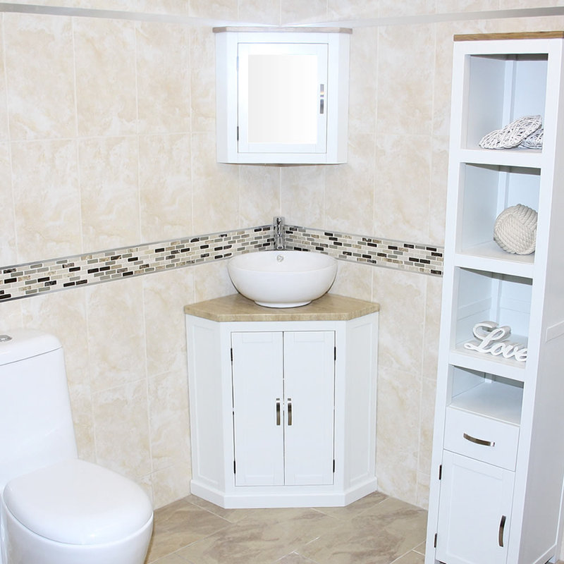 Ancelin 550mm Single Bathroom Vanity with Vessel Stone Basin, Travertine, Grey