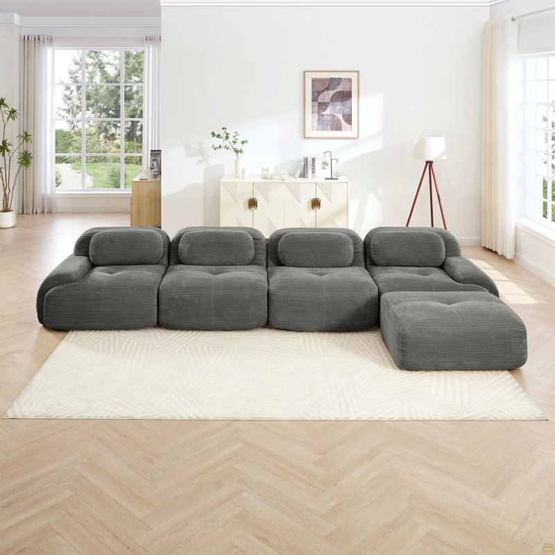 Canapé en L à 4 sièges en forme de L 32D, 27,5 po H x 151,9 po L x 69,2 po P, Gris, 4