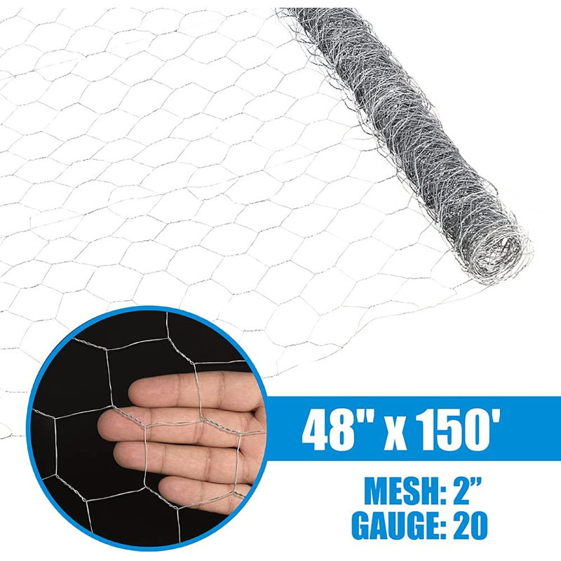 Filet hexagonal de volaille de calibre 20 H 4 pi x l 150 pi avec filet de 2 pouces, Métallique, 4 pi x 150 pi