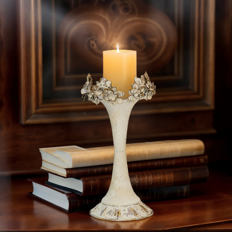 Elegant Floral Decorative Candle Holder, Metal Candle Holder, Distressed Finish Candle Holder, 11.81" H x 6.89" W x 6.89" D