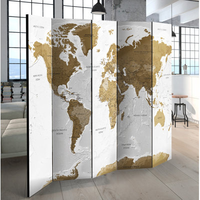 Jade 225cm W x 172cm H 5 - Panel Solid Wood Folding Room Divider