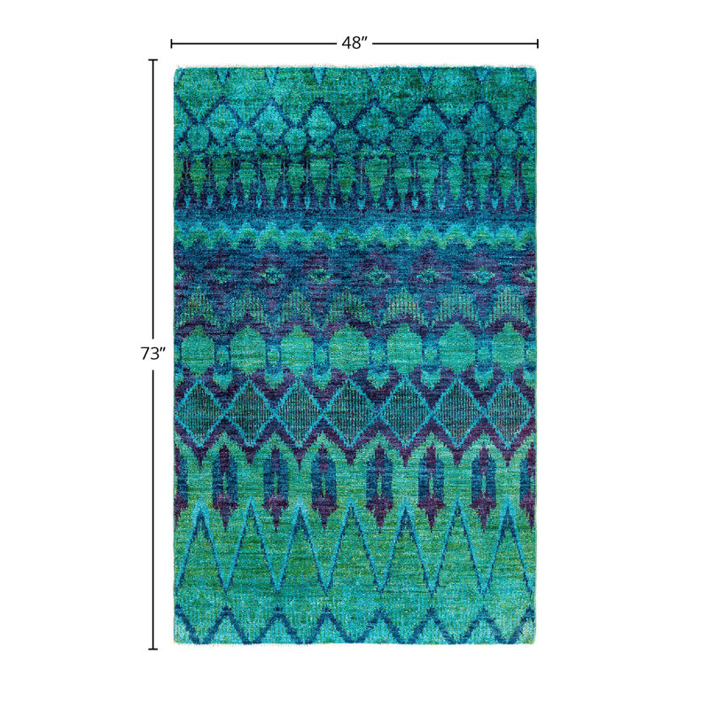 Contemporary One-of-a-Kind Rectangle 4' X 6'1" Hand Knotted Area Rug