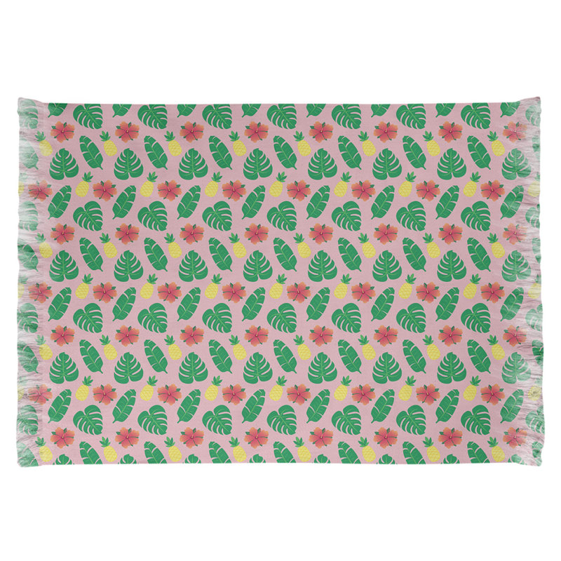 Rose tropical/vert Tapis décoratif, non
