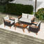 Ensemble de 4 chaises de patio, canapé d'extérieur en rotin PE, table et pieds en bois, brun et beige