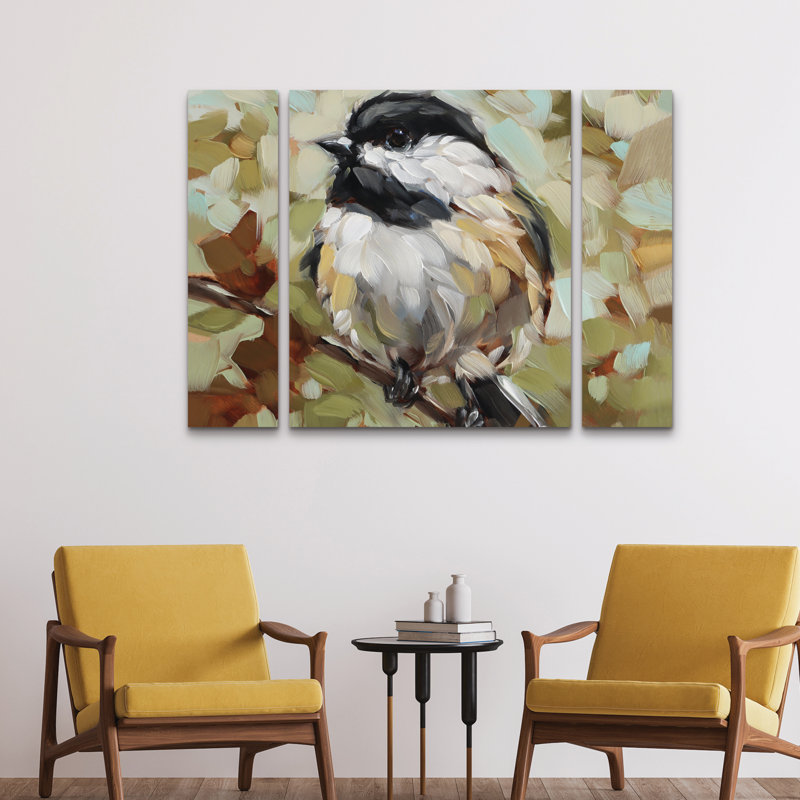 Ensemble de 3 panneaux d'art mural - "Woodland Chickadee" par Andrea Lavery 