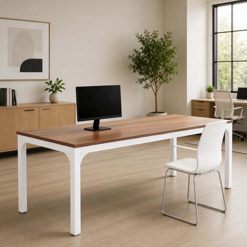 Bureau de travail rectangulaire robuste, bureau d'ordinateur de direction avec grande surface et double poste de travail pour un bureau à domicile efficace