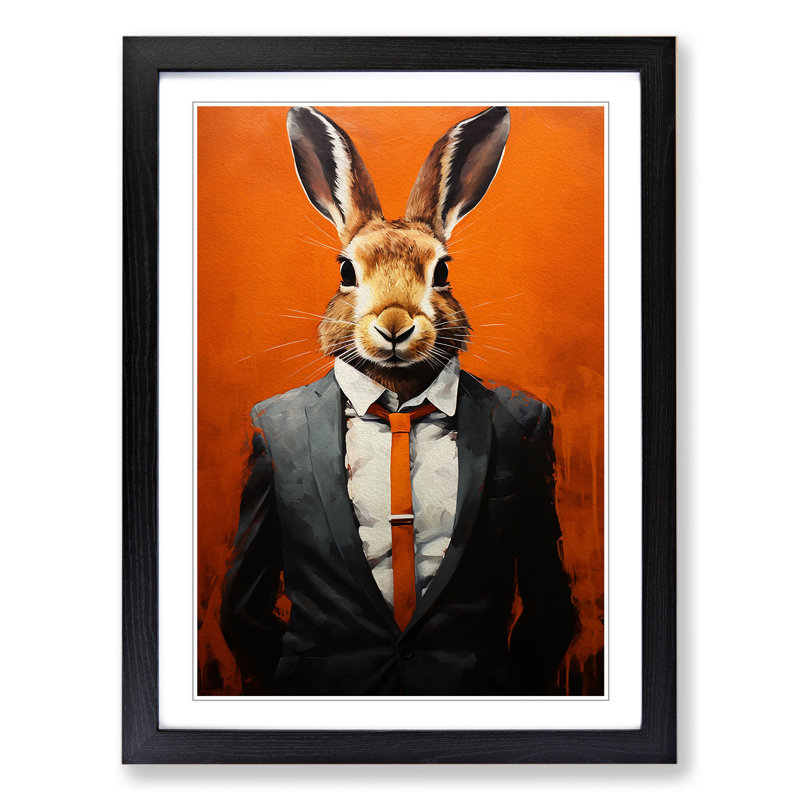 Rabbit in a Suit Painting No.6 - Framed Print, 34cm H x 25cm W x 2cm D, Black