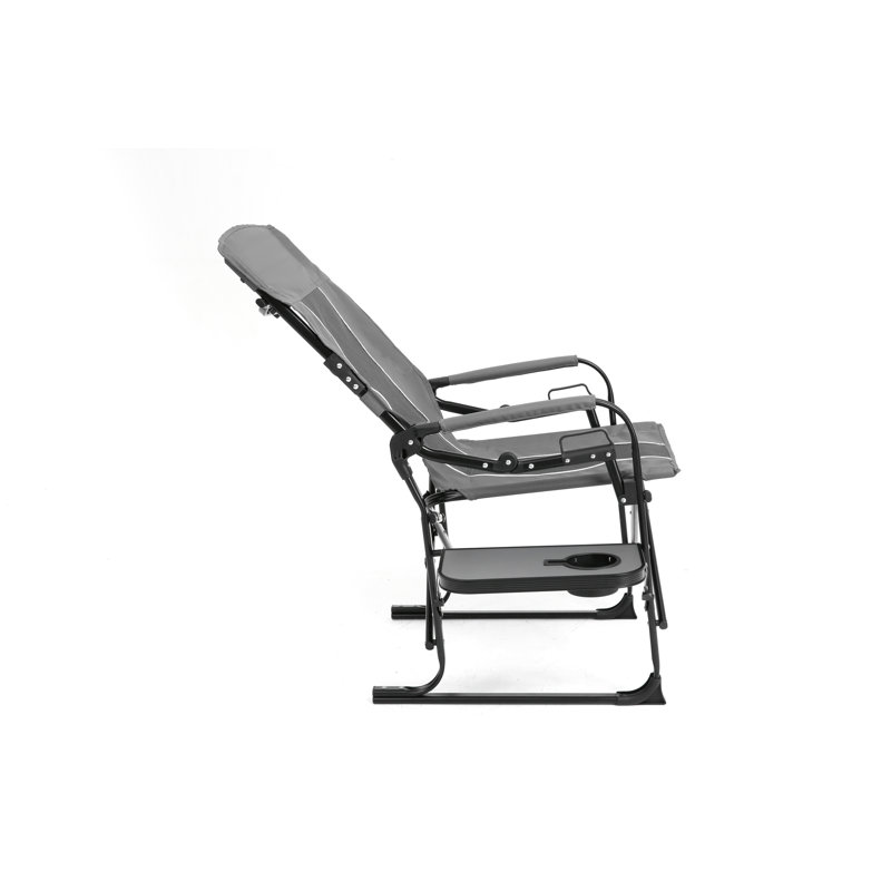 Chaise de réalisateur de camping grise robuste avec table d'appoint pour pique-nique, plage, pêche sur la pelouse