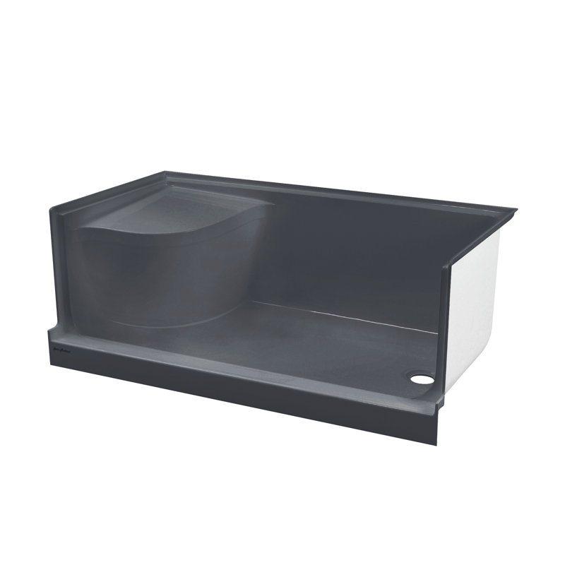 Aquatique 60" x 32" Single Threshold Shower Base With Right Hand Drain and Integral Left Hand Seat , Right, Gray