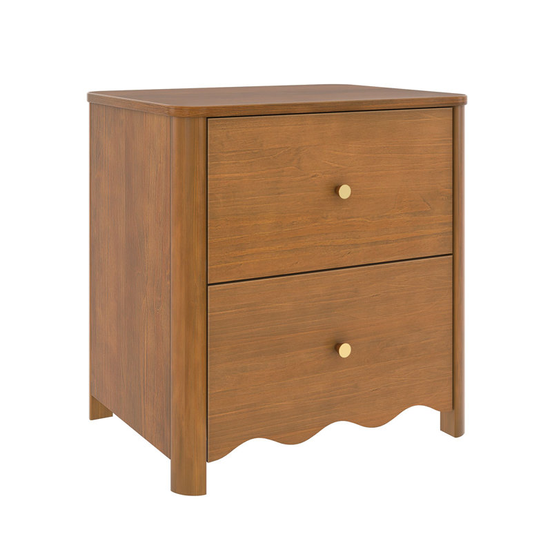 Setzer 2 Drawer 24 in. Wide Nightstand with Wave Detail, Pecan