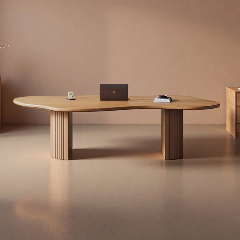 Simple and unique-shaped desk, 29.53" H x 86.61" W x 35.43" D