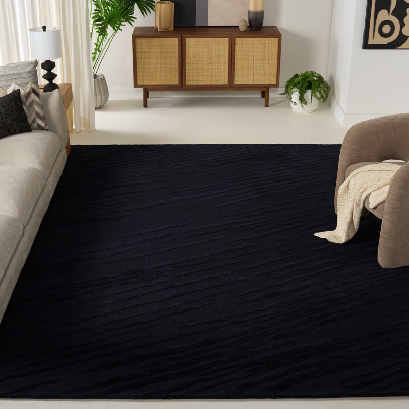 Tapis noir en laine et coton touffeté à la main Rodeo Drive 677, Rectangle 8 pi x 10 pi