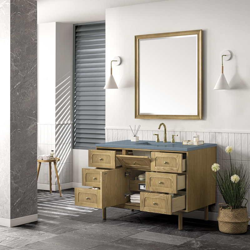 Laurent 48'' W Single Vanity, Parisien Bleu, 8" Widespread, Honey Brown