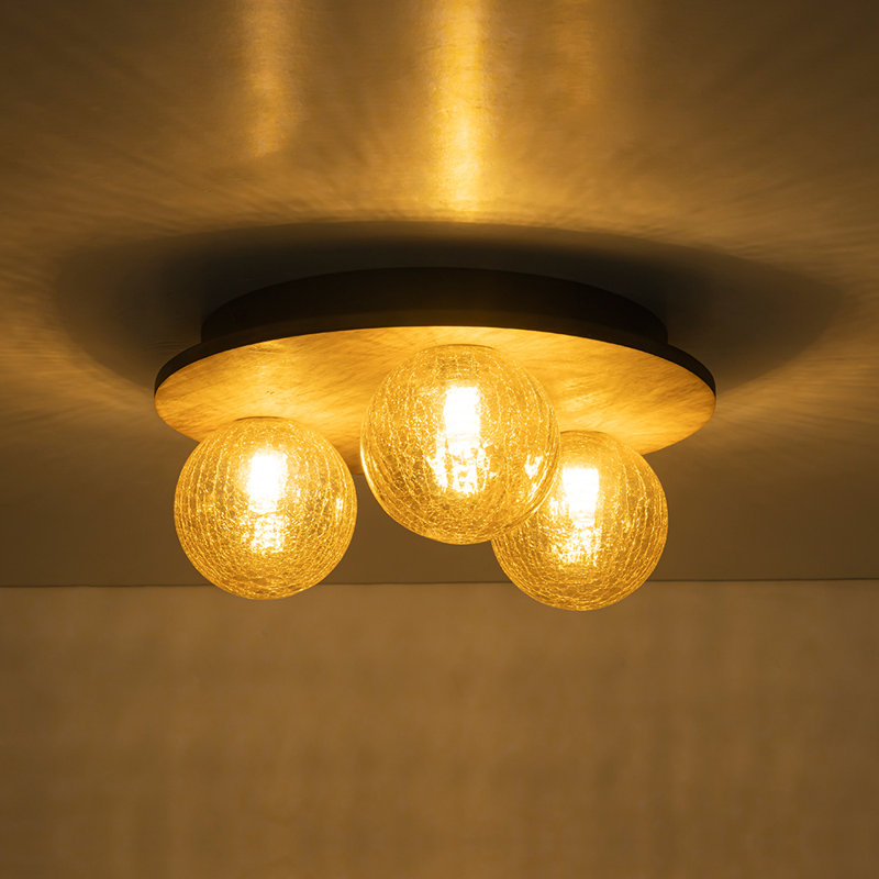Plafonnier encastré 3 lumières, Ambre craquelé