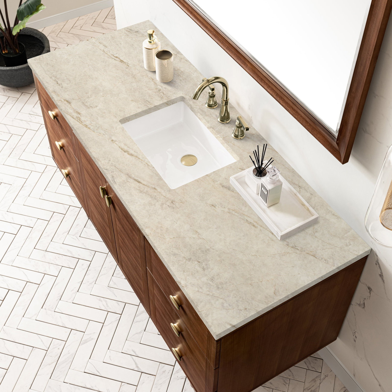 Aliza 60" Carrara Marble Single Bathroom Vanity, Tajnar Eclos, 8" Widespread