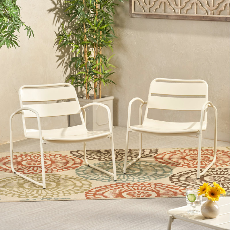 Outdoor Chair In Matte White Finish, Metal Frame, 24.85" D X 27" W 25.71" H, & Classy, Assembly Required Iron Material,