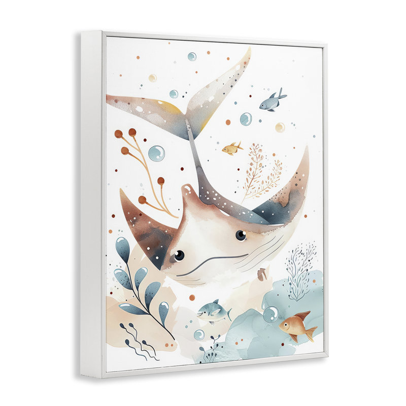«Soura Manta Ray», estampe numérique par Franklyn Gregory, H 14 po x l 11 po, Estampe numérique encadrée blanc bord de mer