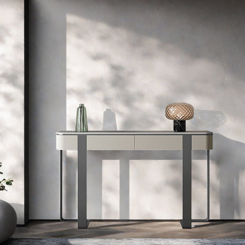 Console Luxury, Or champagne, H 33,5 po x l 63 po x P 13,8 po, Blanc