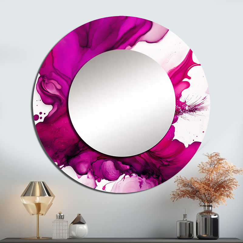 Ancien mystère in Viva Magenta II - miroir mural décoratif à encre liquide, miroir rond moderne, impression d'art en métal