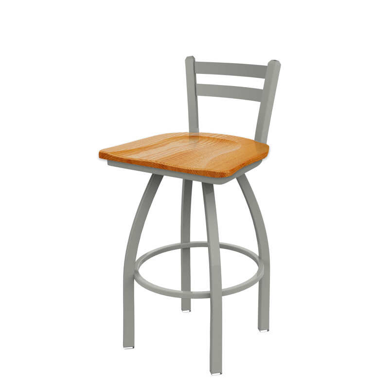 Tabouret de bar et de comptoir 411 Jackie, Nickel anodisé, Bois - chêne moyen, Tabouret de bar (siège d’une hauteur de 30 po)