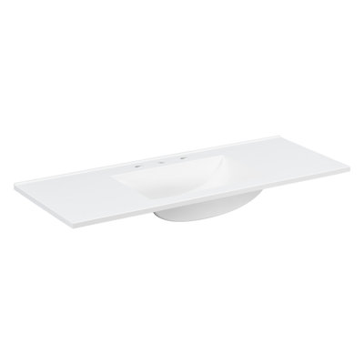 48-inch White Composite Bathroom Vanity Top with Integrated Basin and 3 Faucet Holes