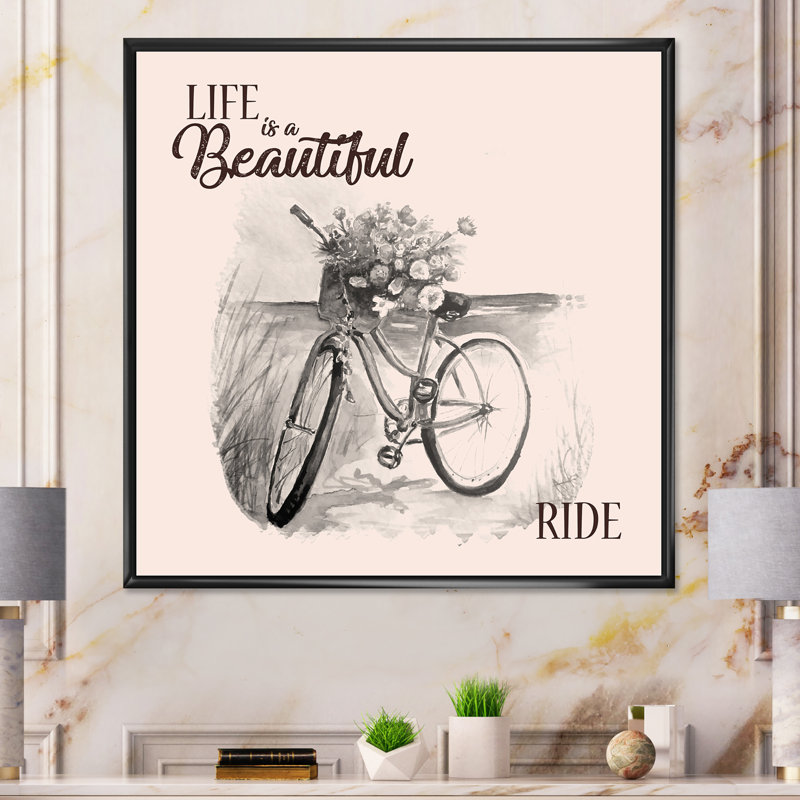 " Life Is Beautiful Vintage Bicycle ", 16" H x 16" W x 1" D, Black Floater Framed Canvas
