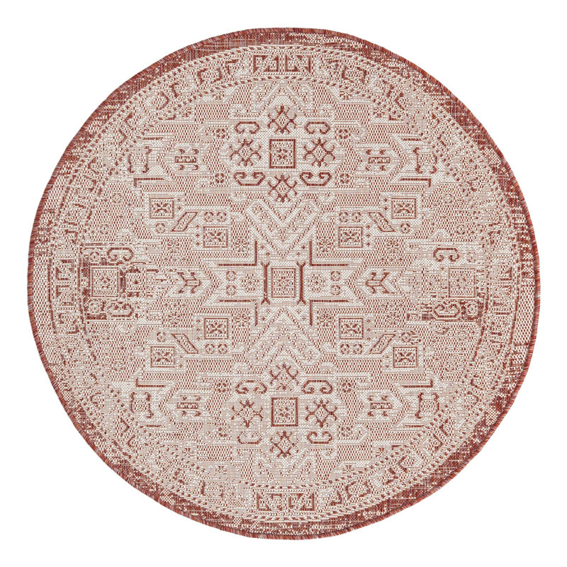 Tapis intérieur / extérieur bleu Allexis Southwestern, Rond 4 pi